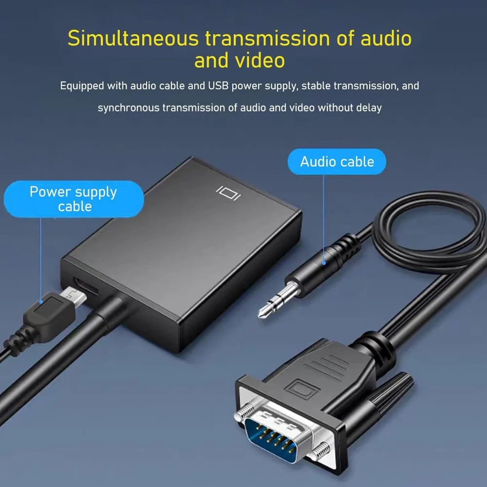 VGA To HDMI-Compatible Adapter 1080P VGA Male To HDMI Female Converter with 3.5mm Audio Cable for Computer Laptop TV Projector