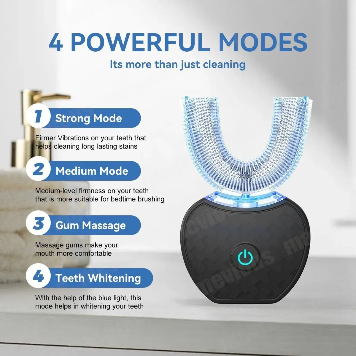 Adult U-shaped ultrasonic electric black 360 ° full-mouth automatic cleaning with LED light hand-held