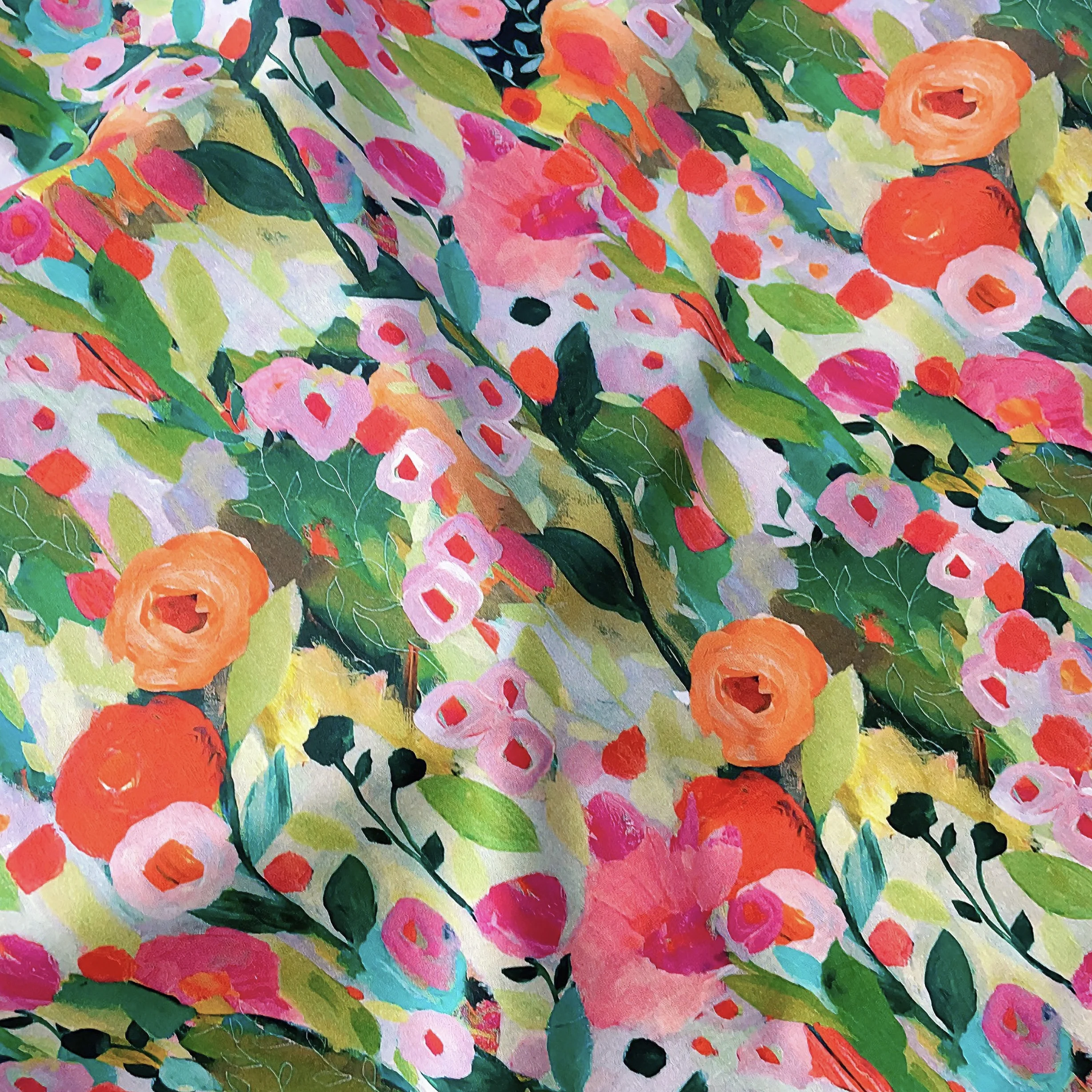 Vibrant Hand-Painted Style Floral Print Cotton Fabric for Fashion Clothing Sewing DIY Garment Creation Home Decor Craft Projects