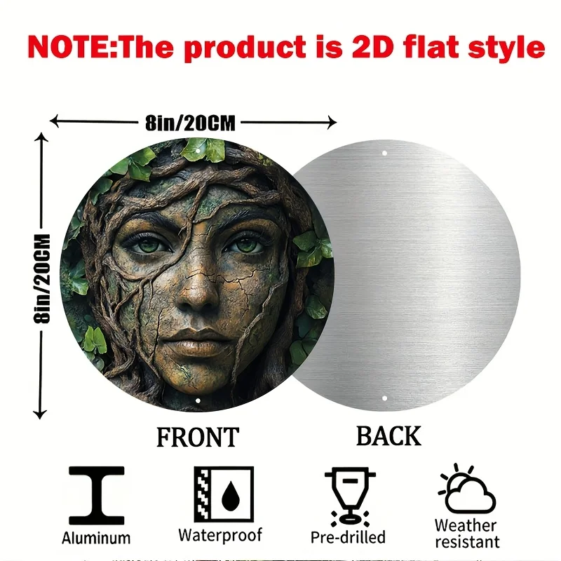 2D Flat, 2D Flat 1pc, Vintage Metal Signs tree with the face woman Aluminum Circular Metal Sign Wreath Signs Metal Tin Sign Plaq