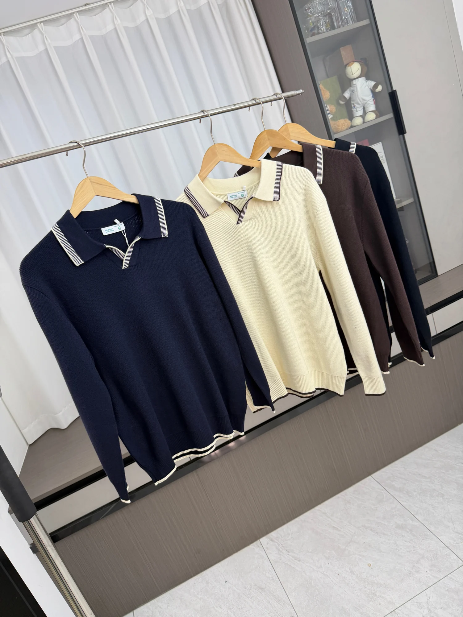 Italian Style Men's Knitted  Shirt Sweater Color Block Design Autumn Commute Loose Fit Long Sleeve Thermal Neckline