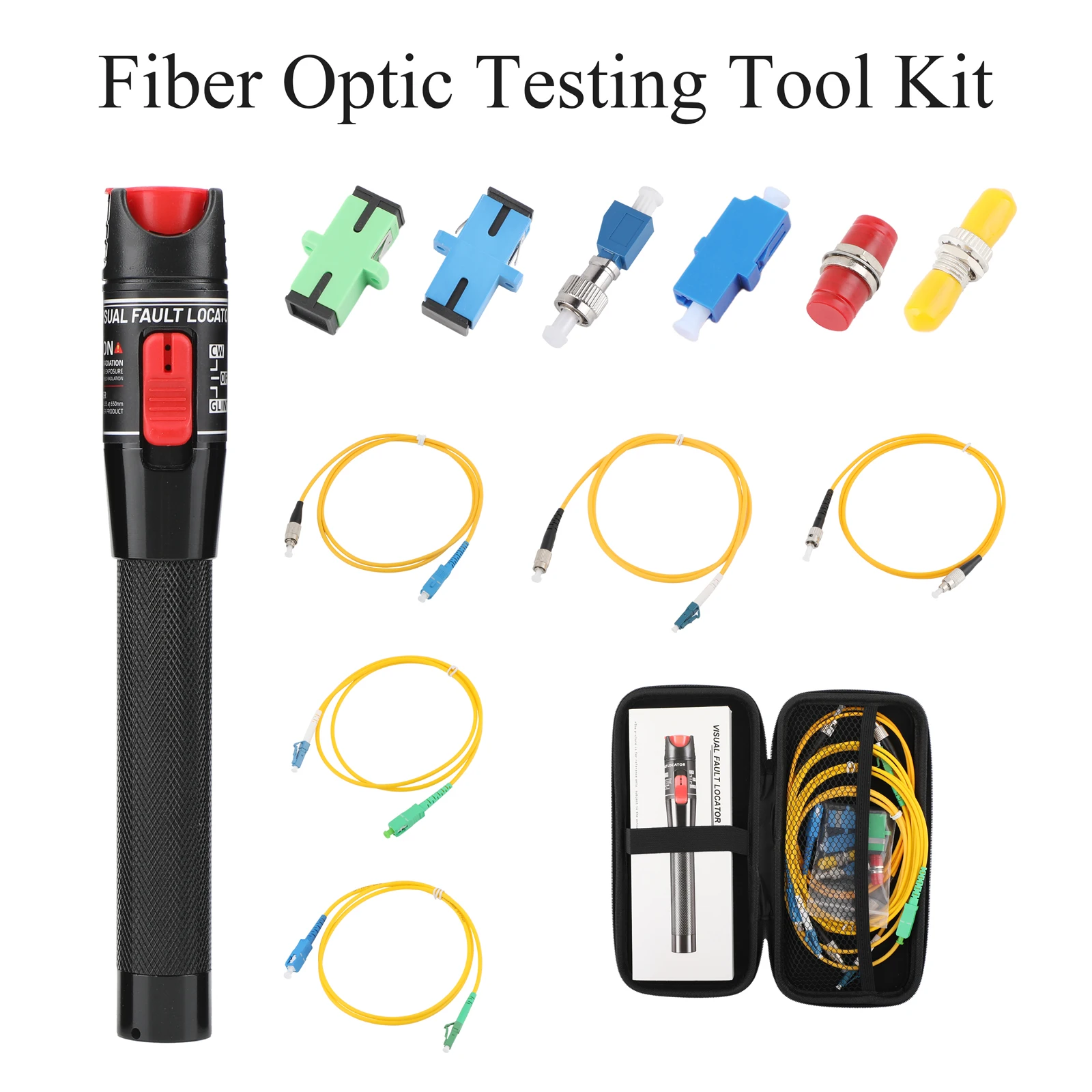 12PCS Fiber Optic Cable Test Kit, 10KM/15KM/30KM/50KM/100KM FTTH Optic Pen for FC Male to LC Female and APC/SC UPC/ST FC SC LC