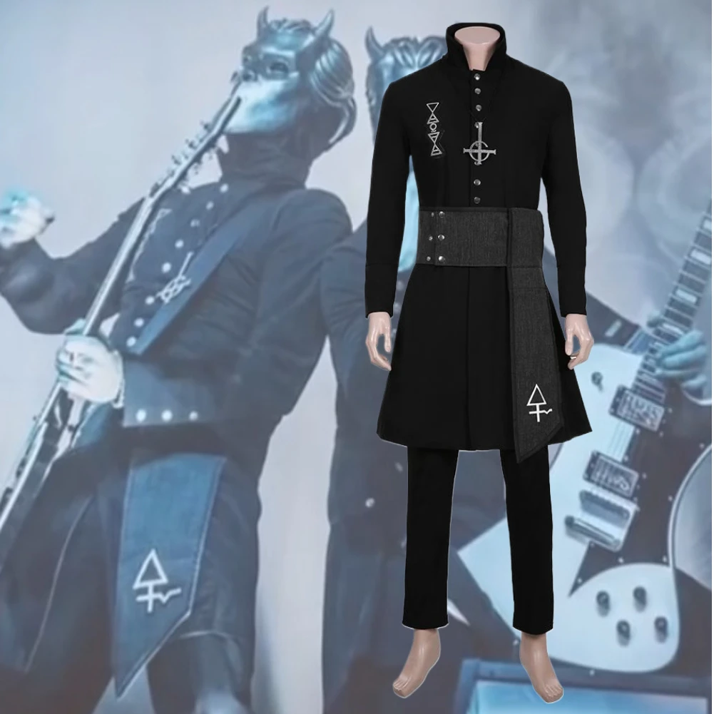 

Anime Band Ghost Cosplay Costume Alpha and Omega Papa Emeritus Uniform Black Robe Pants Full Set Halloween Stage Roleplay Outfit
