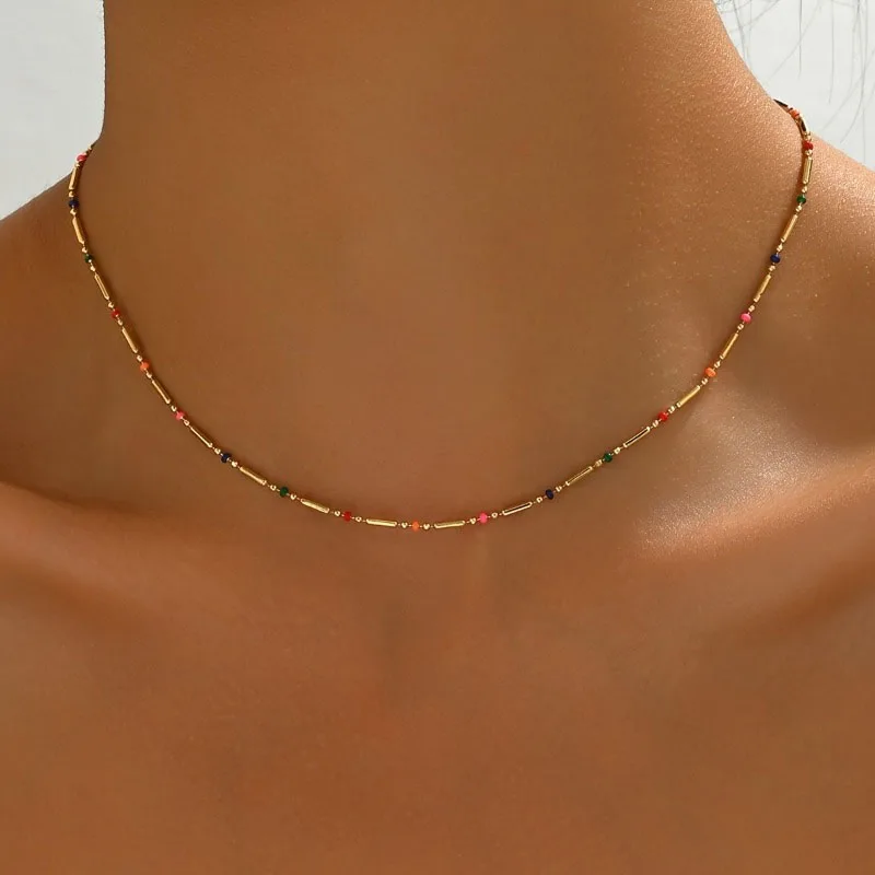 Europe and The United States Fashion Color Chain Splicing Necklace Ladies Personality Trend Accessories Jewelry Gifts