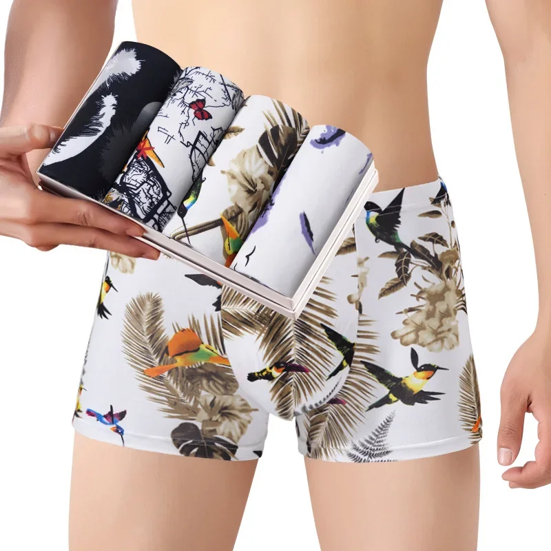 4pcs/Lot Men\'s Panties Male Underpants Man Pack Shorts Boxers Underwear Fashion Sexy Mens Boxer Ultrathin Large Size L-4XL