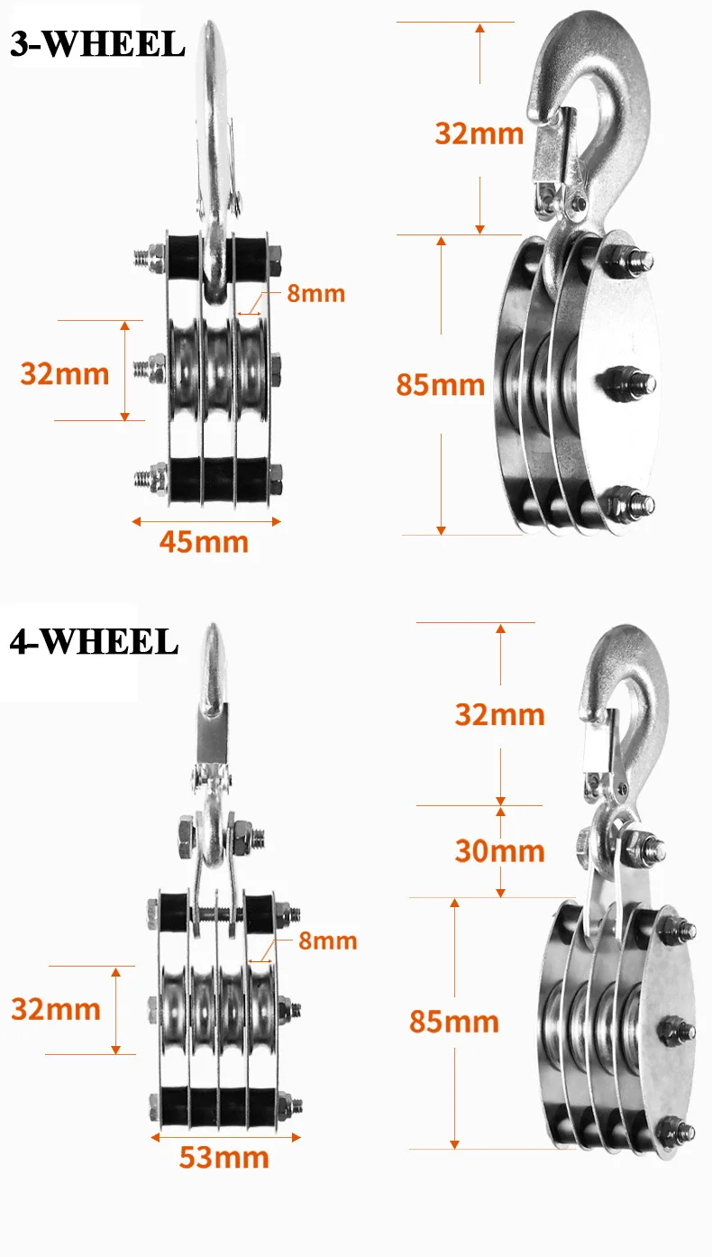 270° Rotatable Rope Pulley Block Alloy Hook Handheld Crane Heavy Duty Pulley Hoist Manual Lifting Device Lifting Installations