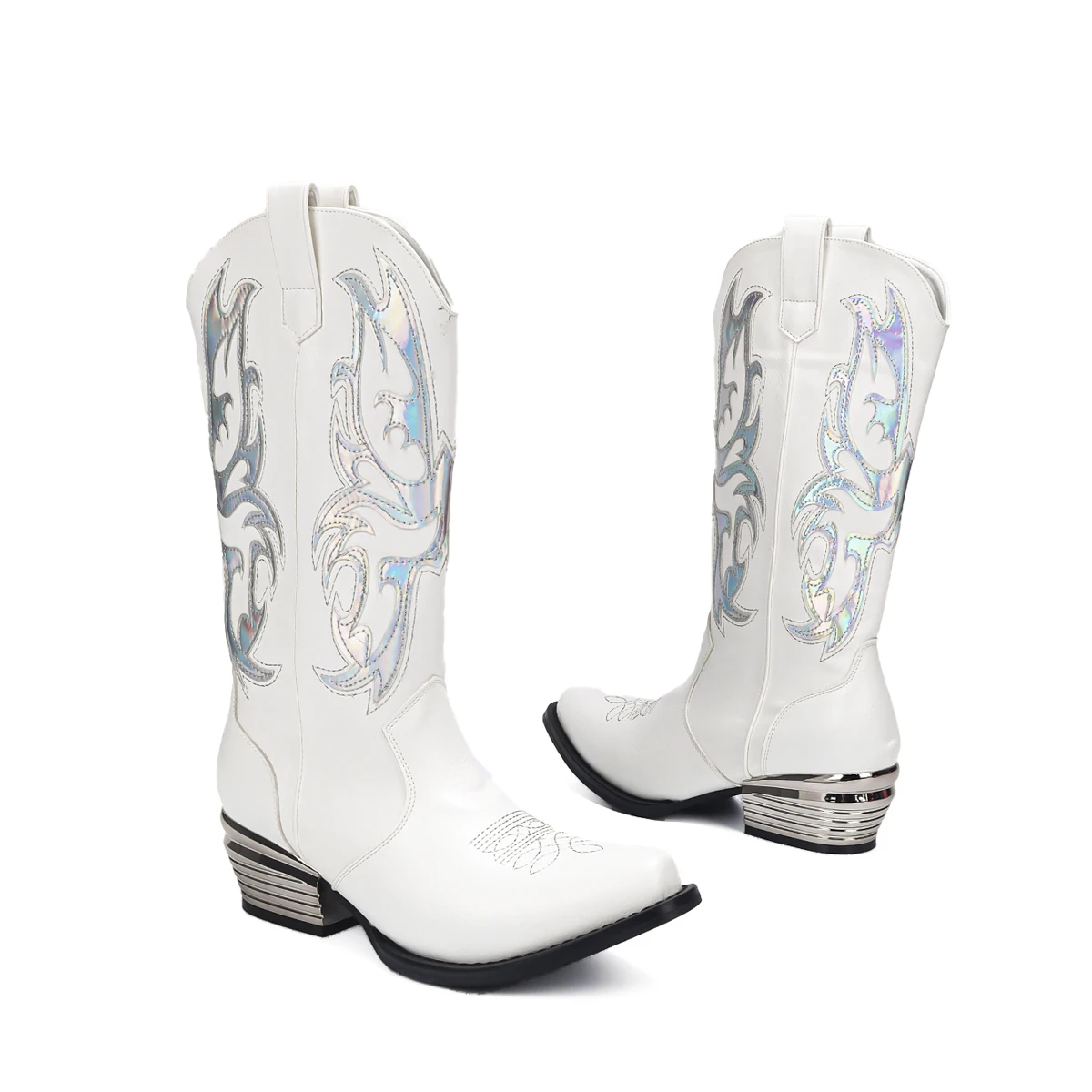 Men's And Women's Medieval Retro Cowboy Embroidered Sequined Boots Thick Heel Mid-tube Boots Halloween Party Cosplay Knight Boot