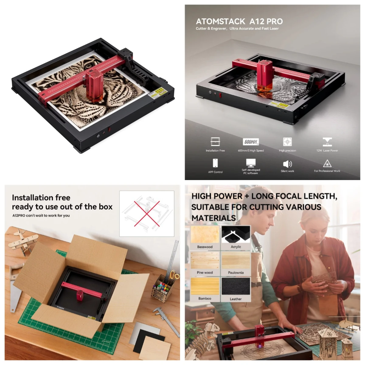 

A12 PRO X12 PRO 12W Engraver Unibody Frame No Assembly Required APP Control Engraving and Cutting Machines