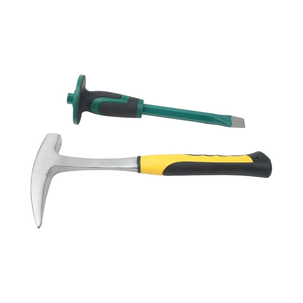 Solid-Steel Rock Hammer and Chisel Combination for Geology Field Surveys Rock Texture Evaluation and for outcrop Investigation