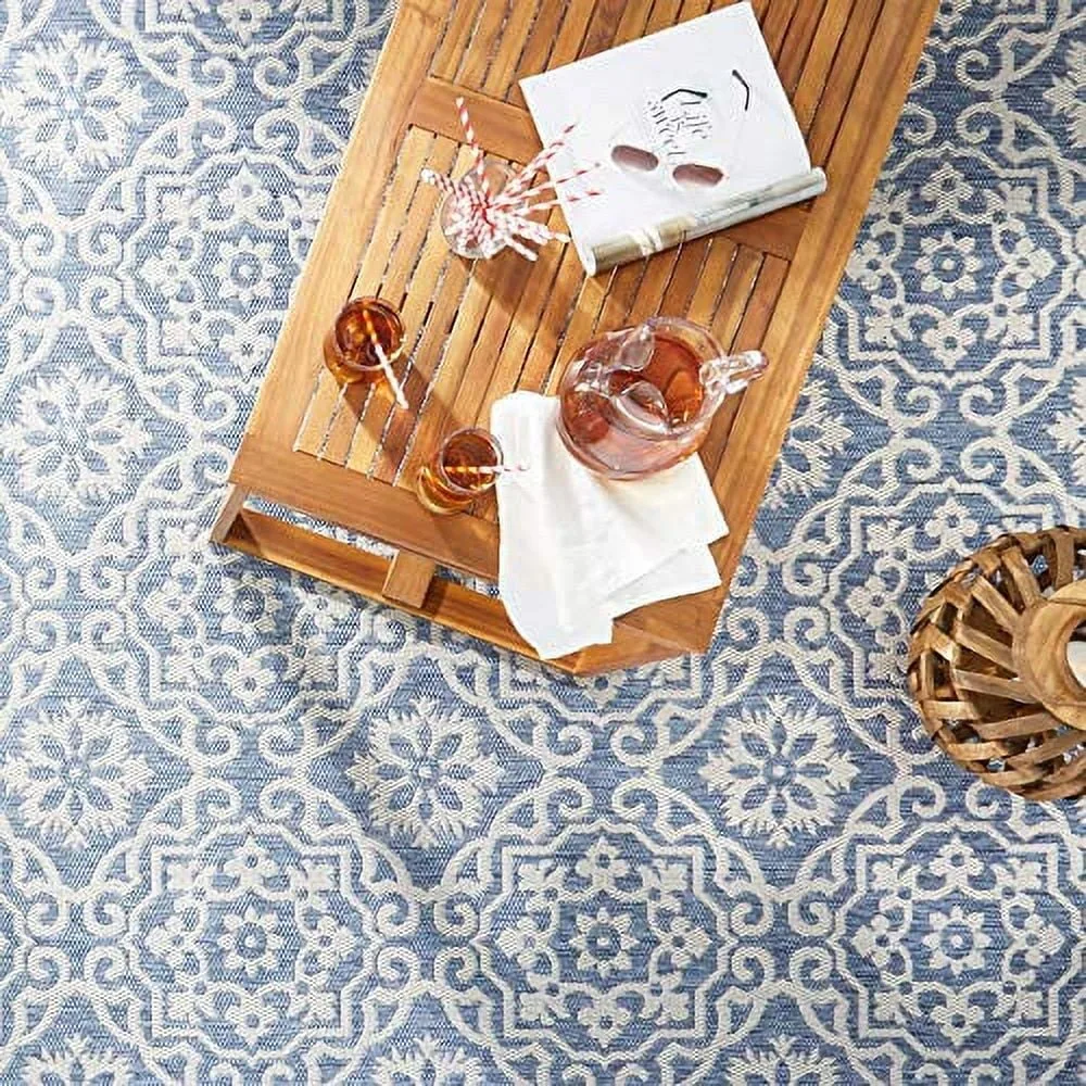 New York Patio Country Danica Transitional Geometric Indoor/Outdoor Area Rug, Blue/Grey, 5'2x7'2