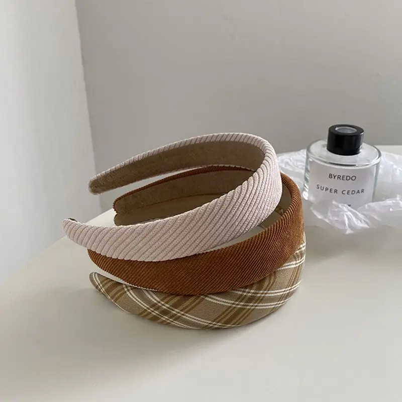 Autumn Winter Plaid Headbands Brown Beige Stitching Hairbands for Women Hair Accessories Girls Fashion Daily Headwear