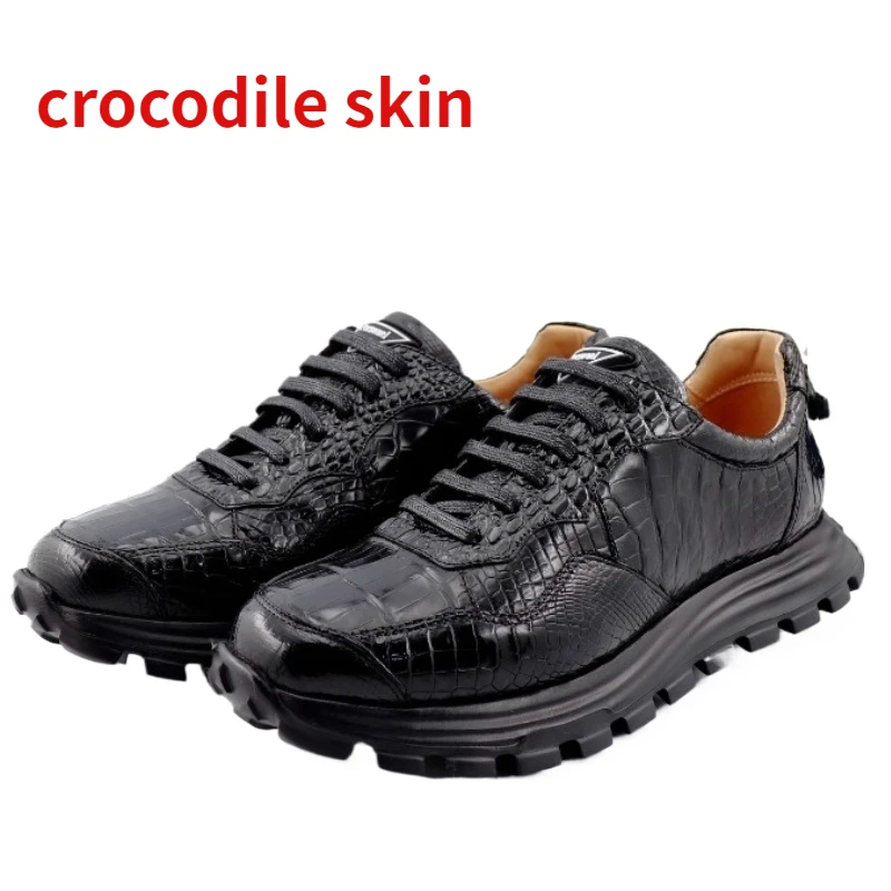 British Crocodile Skin Shoes for Men's Genuine Leather Couples Sneakers Trendy Casual Shoe Luxury Height Increasing Sports Shoes