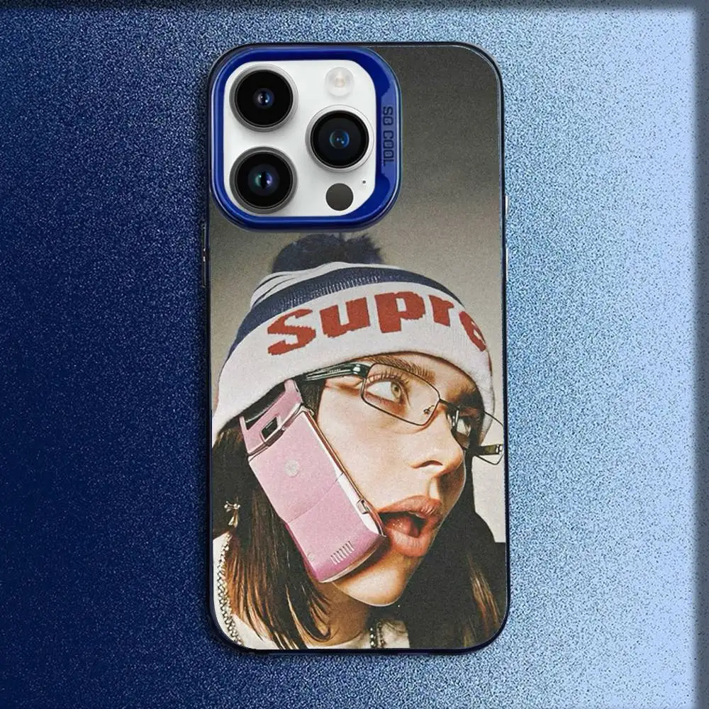 B-Billie B-BLUE Eilish المغني جراب هاتف آيفون 17,16,15,14,13,12,11,Pro,Max,Plus,E,SE4,Air,Mini Blue IMD Box