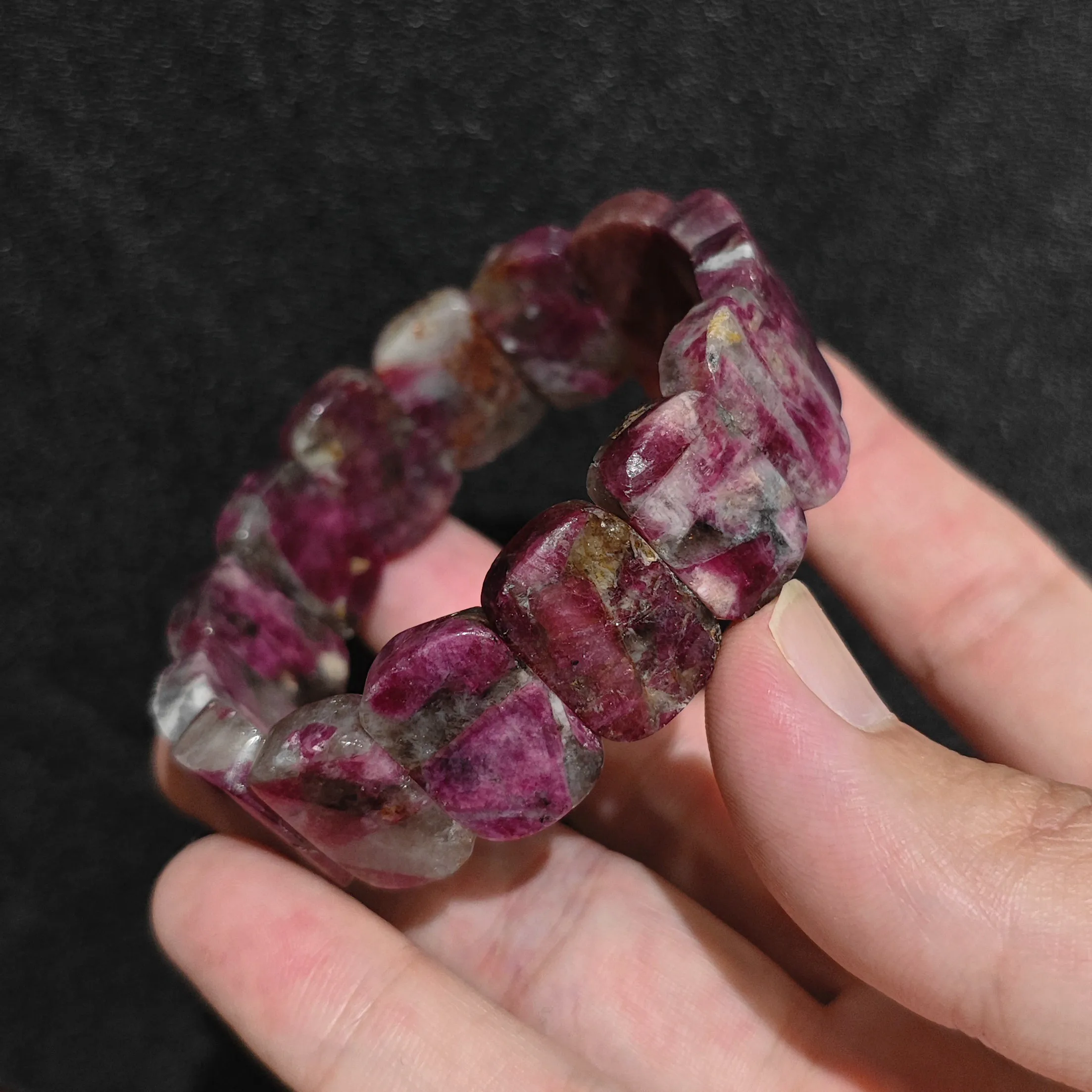 Natural Pink Tourmaline Bracelet Oval Slice Gemstone Bead Elastic Wristband Rectangular Plate Crystal Jewelry Women Gift 1 Pc