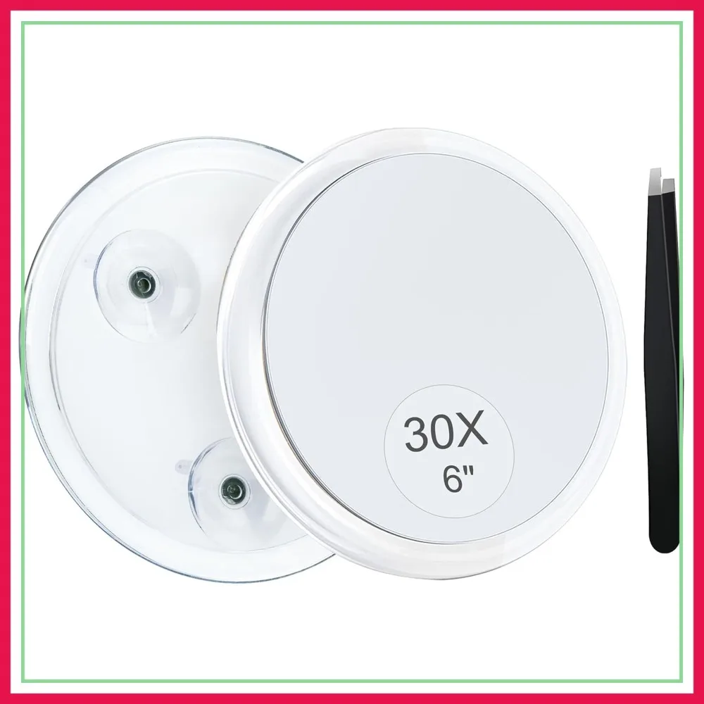 

30X Magnifying Mirror with Suction Cup, 6 Inch Shower Mirror for Plucking Eyebrows, Travel Makeup Mirror