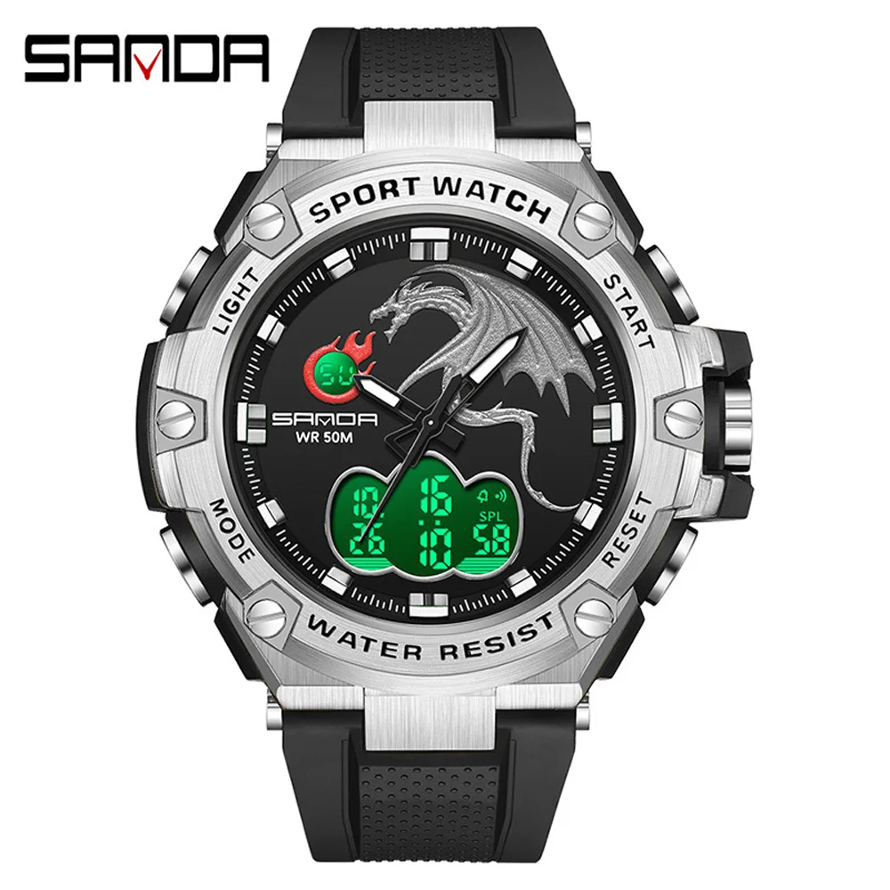 

2023 Fashion Sanda Top Brand Luxury Men Dual Display Watches Sports Watch For Male Clock Outdoor Waterproof Military Relogio