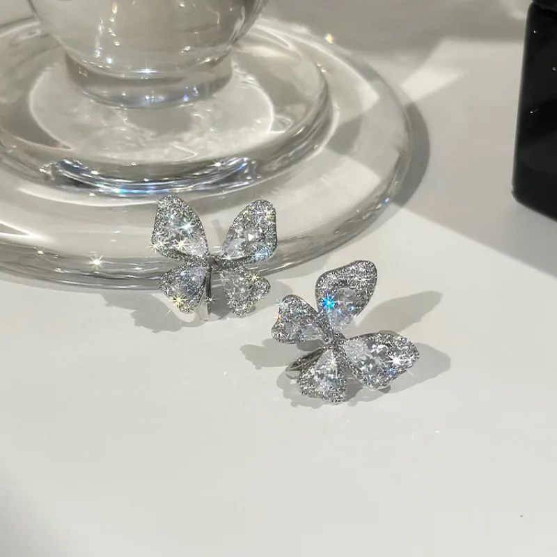 PANJBJ 925 Sterling Silver Zircon Butterfly Studs Earrings For Women Sweet Romantic Temperament Jewelry Gift Dropshipping