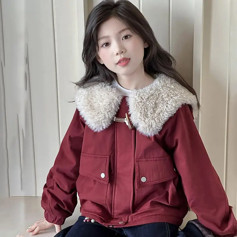 Girl Thicken Coat Autumn and Winter Cotton-Padded Jacket Child Zip-Up Jacket Versatile Kawaii Fashion New Style Casual Clothing