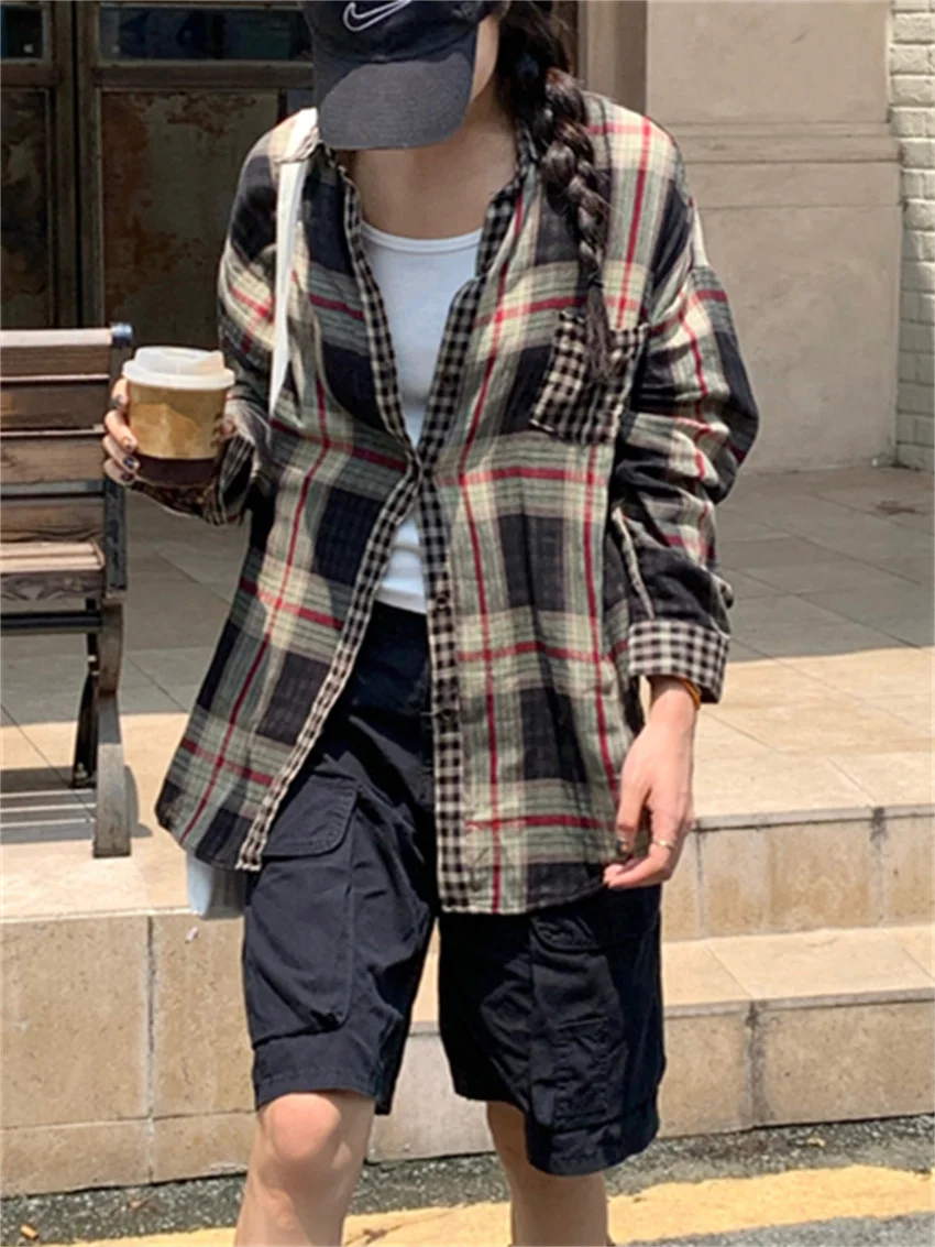 Alien Kitty Chic Vintage Sunscreen Coats Shirts Women 2024 Loose Autumn Office Lady Plaid New All Match Mujer Casual Daily