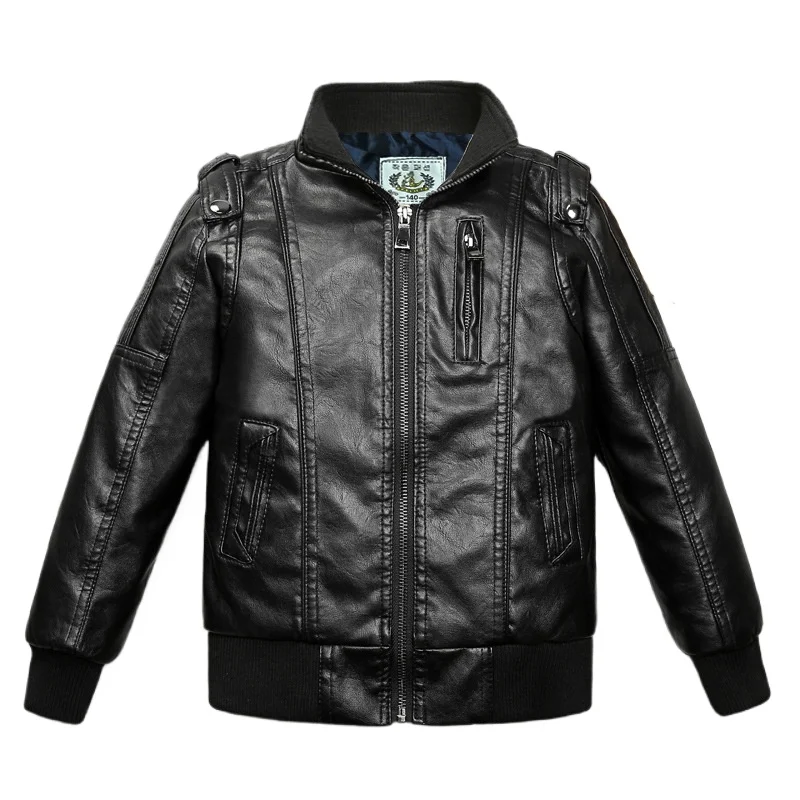 Wind-proof Boys Jacket Fashion Kids Winter Fall Coat Faux Leather Fleece Thermal Children's Clothes