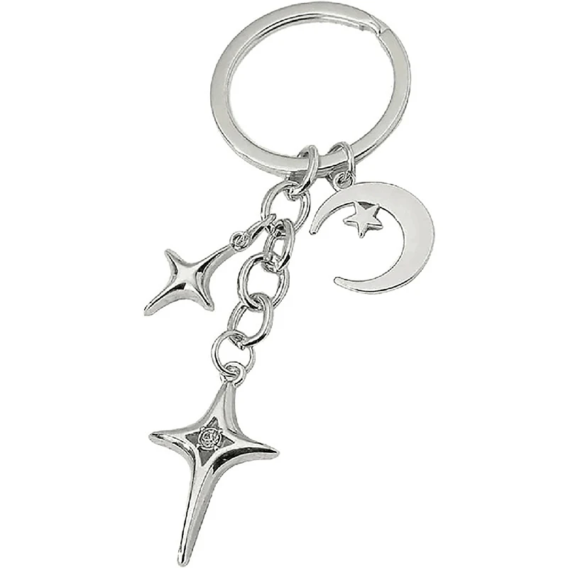 Y2K Keychains Star Moon Metal Key Rings For Women Men Friendship Gifts Handbag Decoration Handmade Jewelry