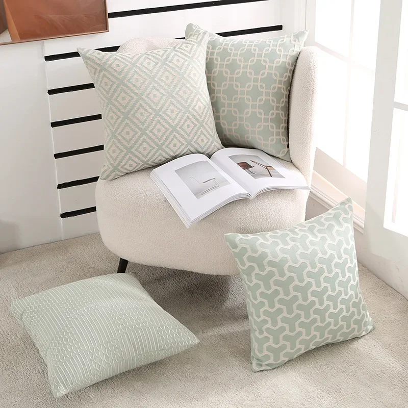 

Green Pillow Cover INS Style Geometric Stitching Cushion Cover Bedroom Living Room Decoration 45x45cm Cojines Decorativos