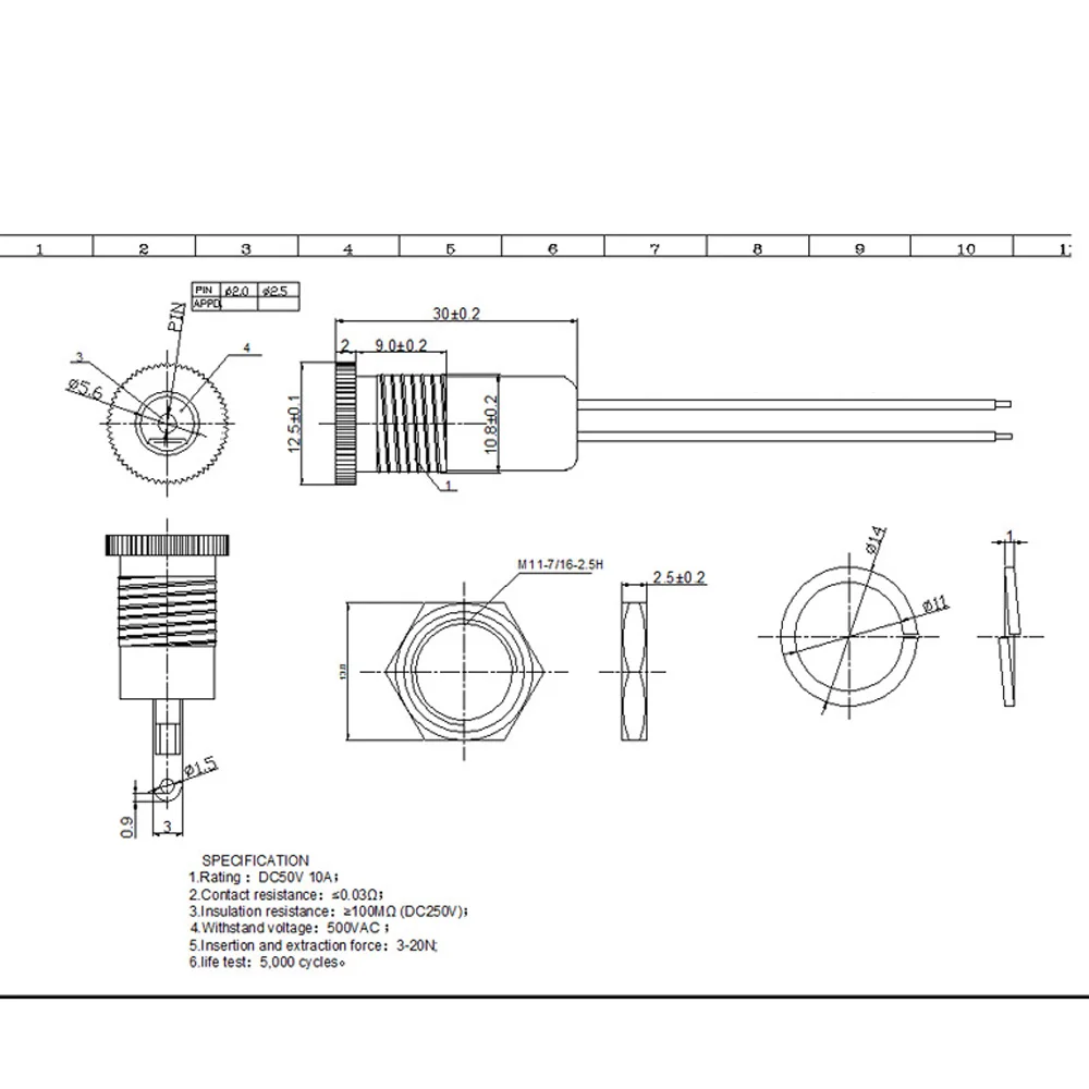 10A IP68 impermeabile 5.5x2.1MM 5521/5525 presa di alimentazione cc Jack femmina connettore a saldare per montaggio a pannello adattatore DC-022B