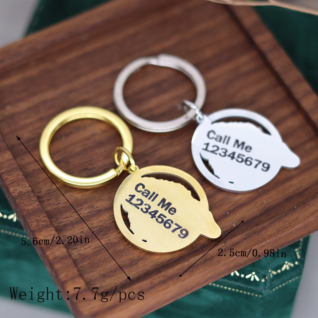 QIAMNI Personalized Custom Phone Number Keychain Gift for Men Women Stainless Steel Lion Animal Engrave Name Jewelry Key Chain