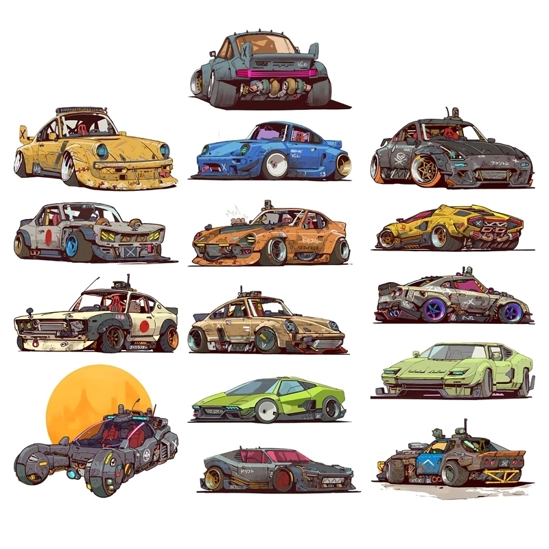 25CM/15CM  Graffiti Sports sports car Iron Sticker Patch For Clothing Men's and Women's T-shirts DIY Jacket Patch Cool Stickers