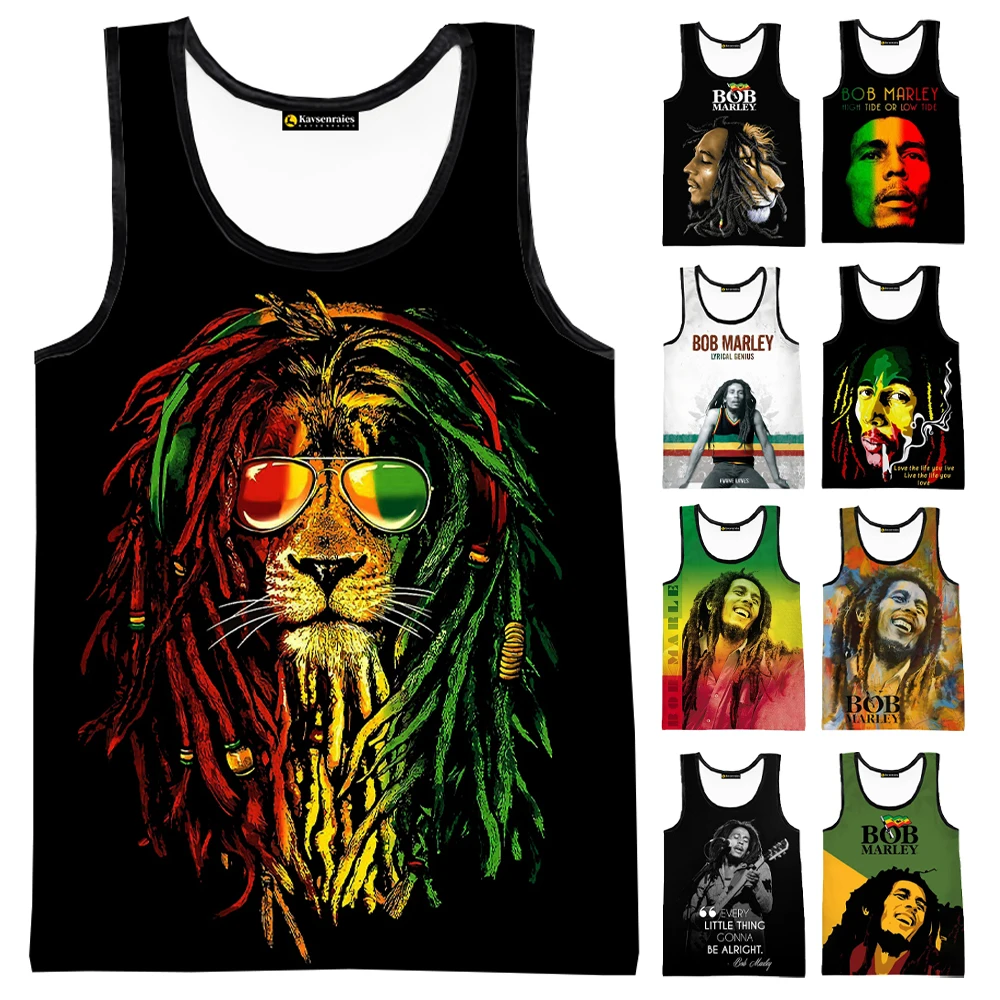 Bob Marley 3D Vest 2023 New Summer Fitness Men Tank Tops Sleeveless Hip Hop Harajuku Streetwear Oversized Beach Undershirt