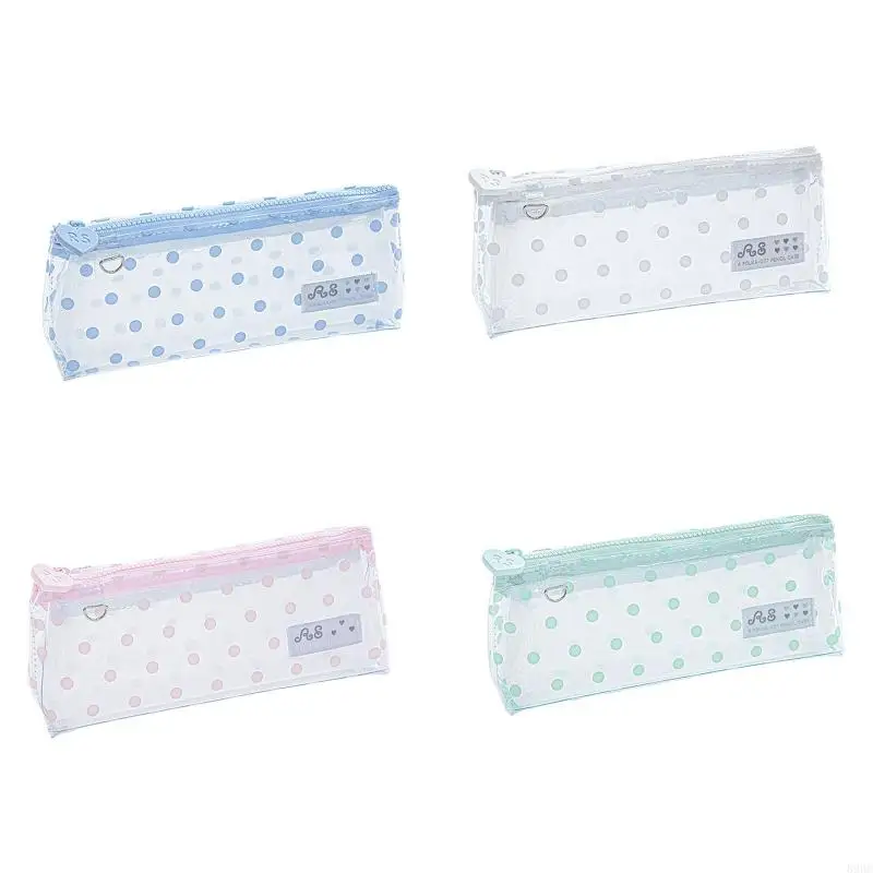 Dotted Pencil Case Triangular Clear Storage with Zippered Closure and Removable Mesh Insert for School Office 896C