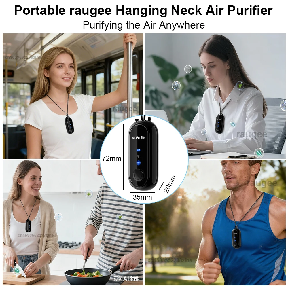 Mini Air Purifier Negative Ion Generator Air Freshener for Cars Portable Hanging Neck Air Purifier Smoke PM2.5 Virus Remover