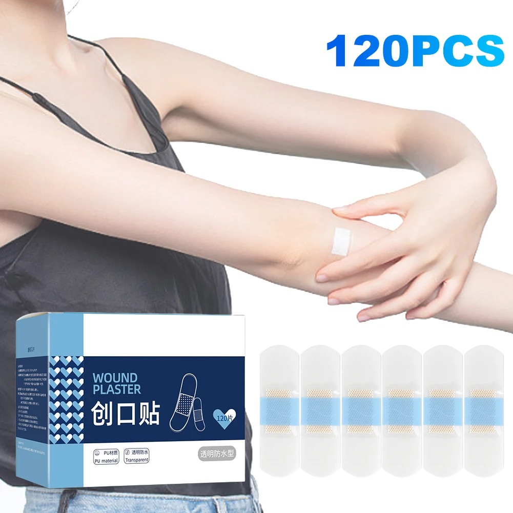 50/120Pcs Adhesive Medical Strips PU Transparent Waterproof Band Aid Bandage Invisible Wound Strip for Home Travel First Aid Kit