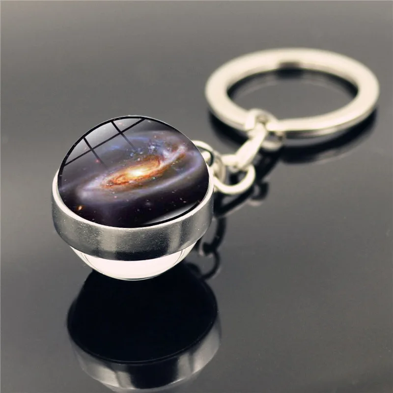 Glow in the Dark Solar System Keychain, Planet Keyring Galaxy Nebula Luminous Moon, Earth, Sun, Double Side Glass Ball, Key Chai