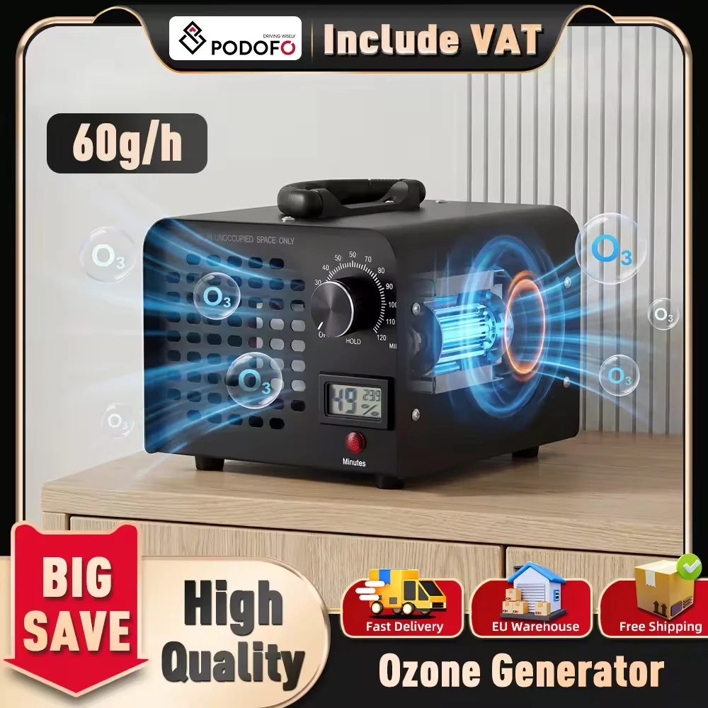 Générateur d'ozone Podofo 60000 mg/h avec minuterie 120 min – Machines à ozone pour voitures, garages, maisons, cuisines, odeurs, animaux domestiques, sous-sols, bureaux