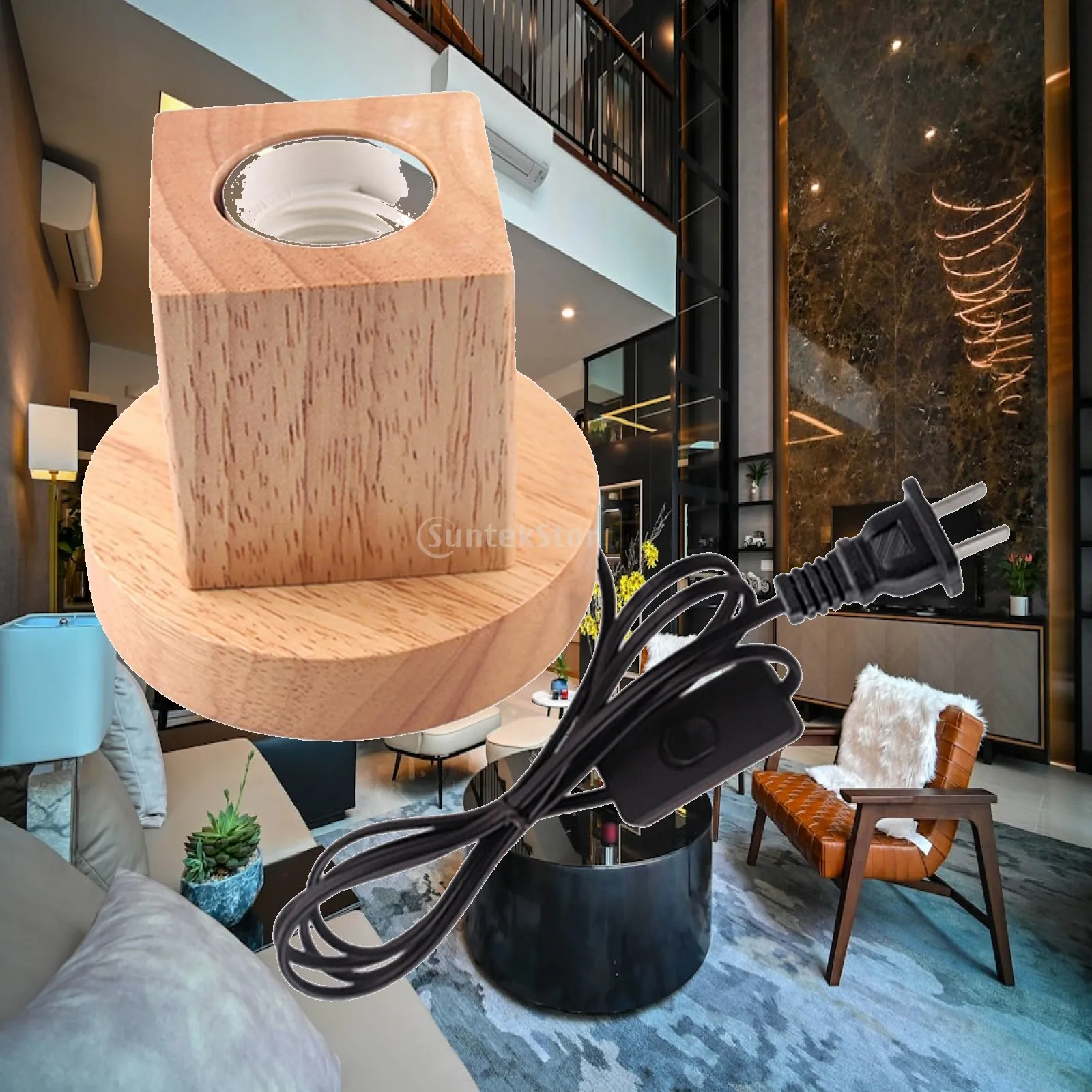 Rustic E27 Table Lamp Base Wood Art Holder for Bedroom Living Room Cozy Ambiance