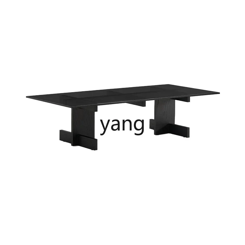 

YJQ coffee table solid wood Italian minimalist tempered glass countertop modern light luxury designer log