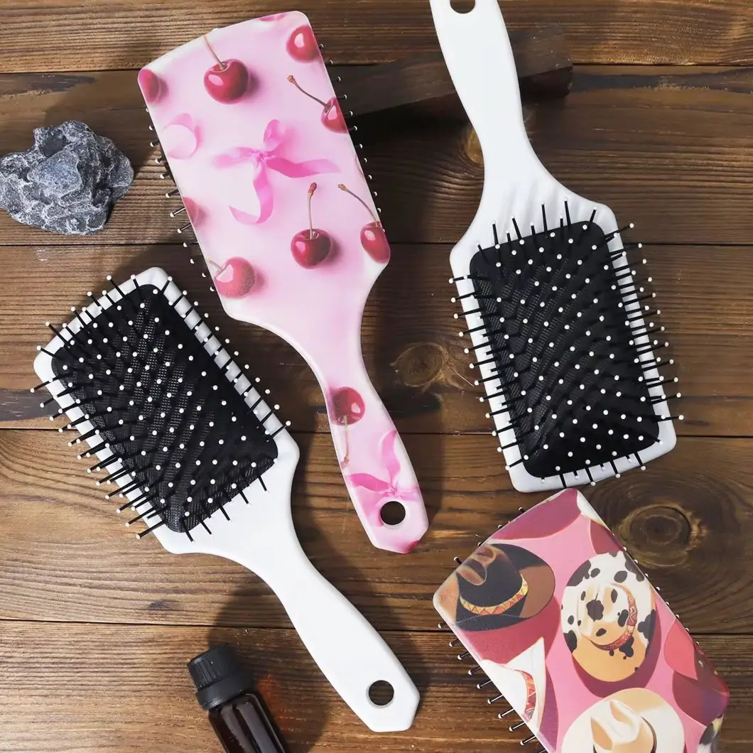1 шт. квадратная расческа с подушкой безопасности с принтом, удобная антистатическая воздушная подушка, нейлоновая щетка, портативная расческа, специально для париков из натуральных волос