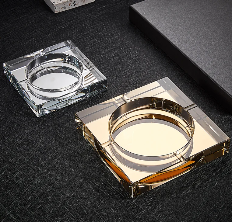 

European style customized OEM household high-end cigar transparent glass large luxury ashtray