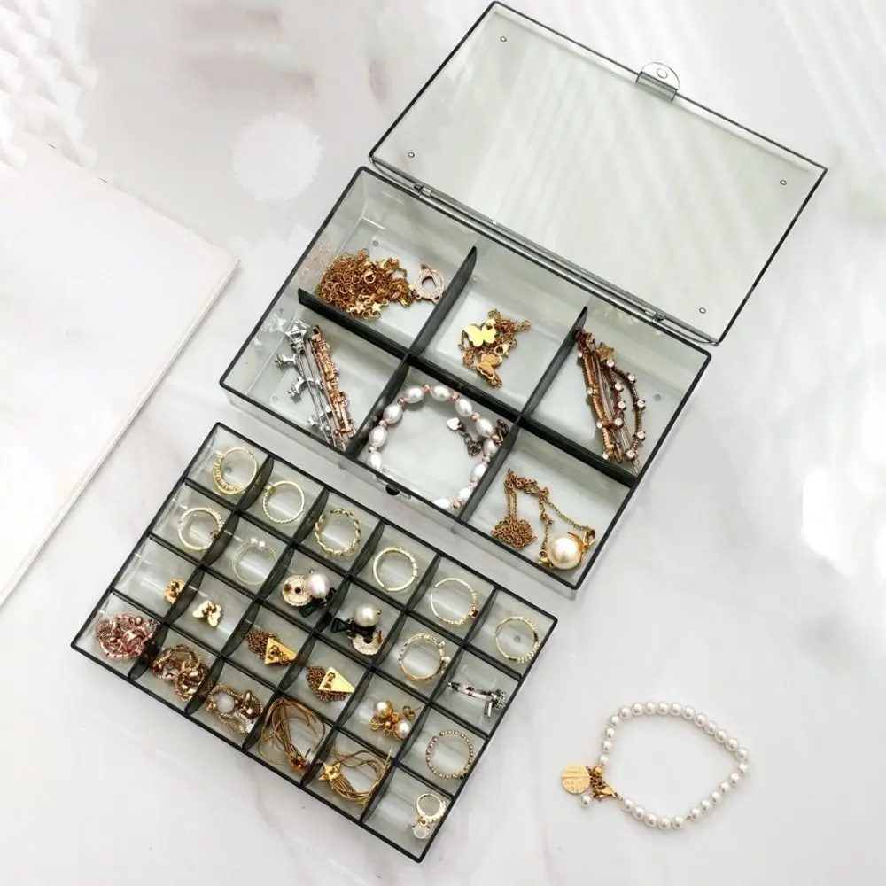 

2 Layers Jewelry Storage Box Transparent Dust-proof Desktop Jewelry Case Space Saving Large Capacity Necklace Storage Case