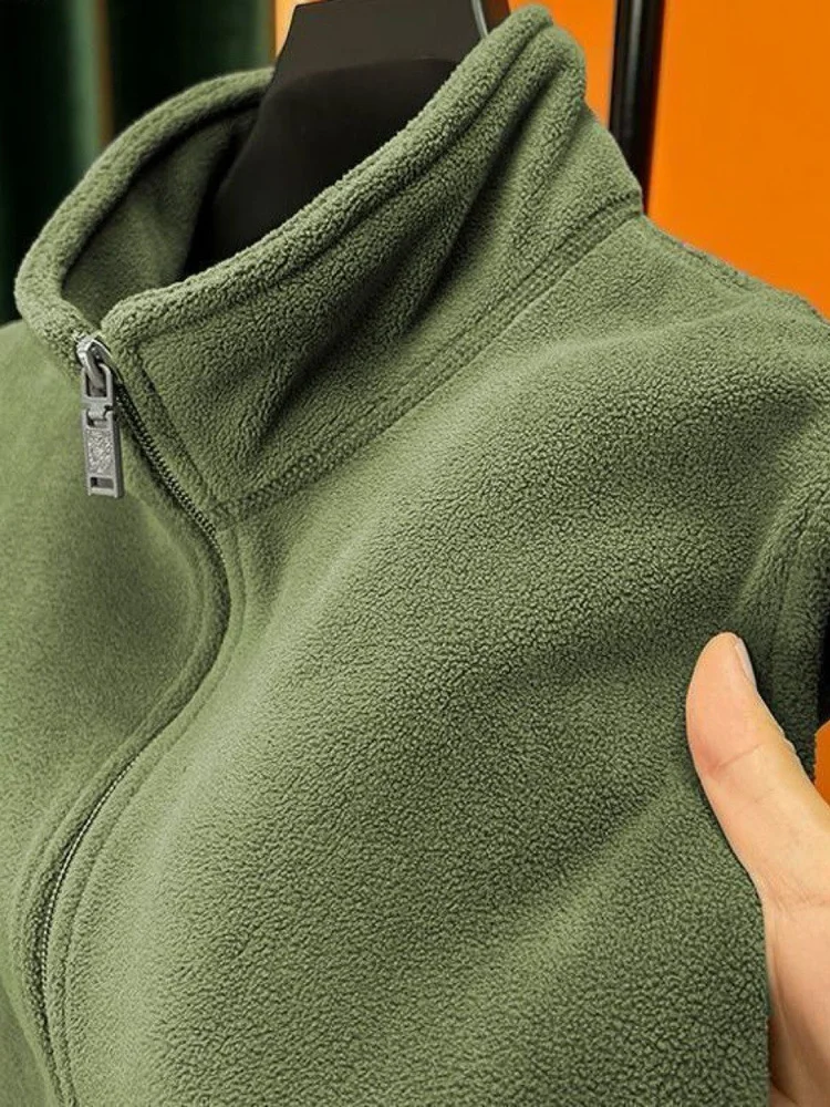 

Men's Fce Vest Thiened Double-sided Fce Svel Open Cardigan Outerwear Youth Faion Winter Stand Fit Zipper