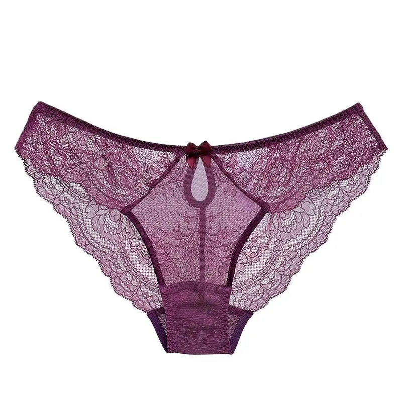 BirdTree 100% slip Sexy in vera seta, pizzo a vita bassa da donna, biancheria intima sottile in rete trasparente francese, 2024 estate nuova P41946QC