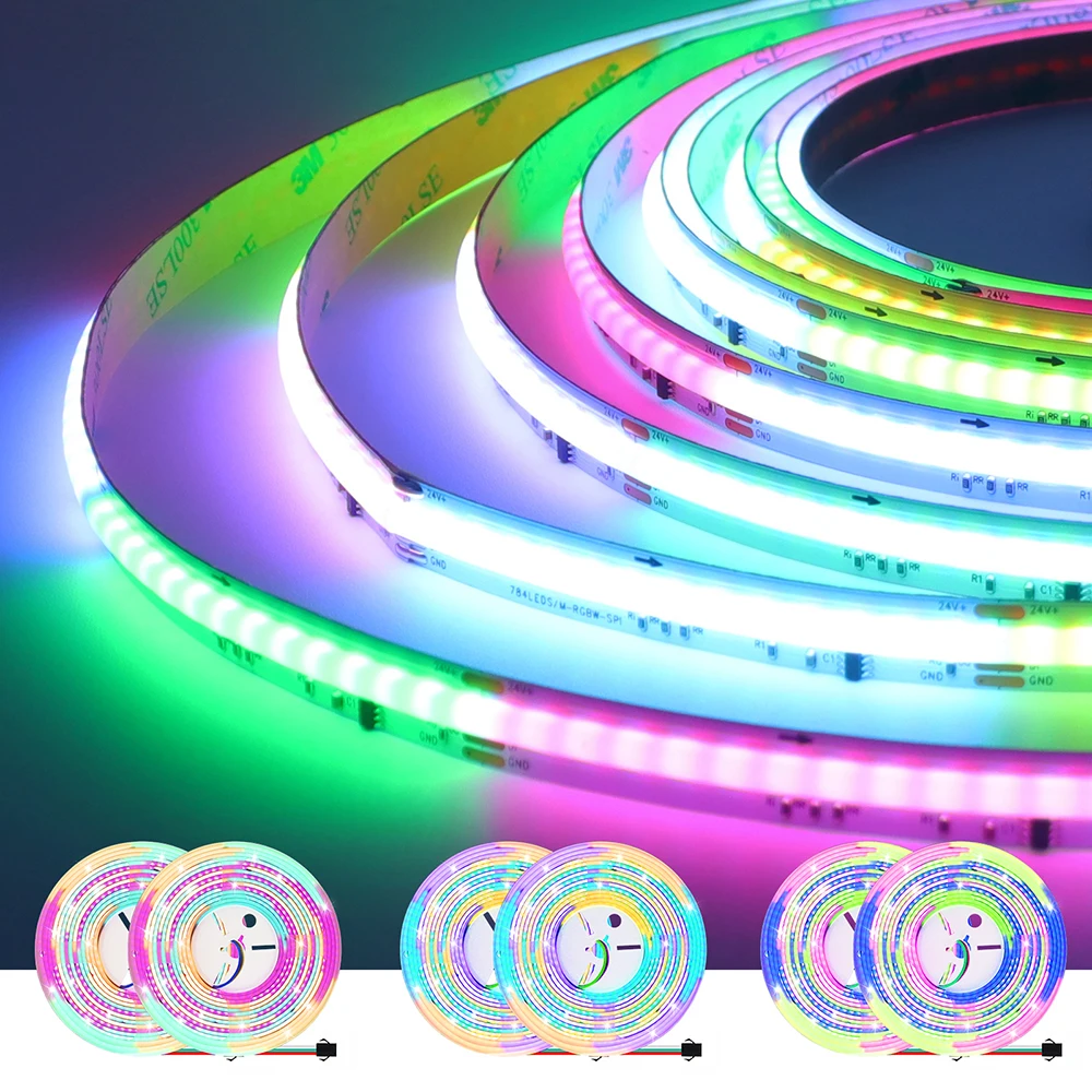 784個のled-rgbw-rgbww-rgb-cob-ledストリップライト-24v-5m-粘着テープ付き-高輝度-フレキシブルリボン-ルーム-寝室-キッチン照明用