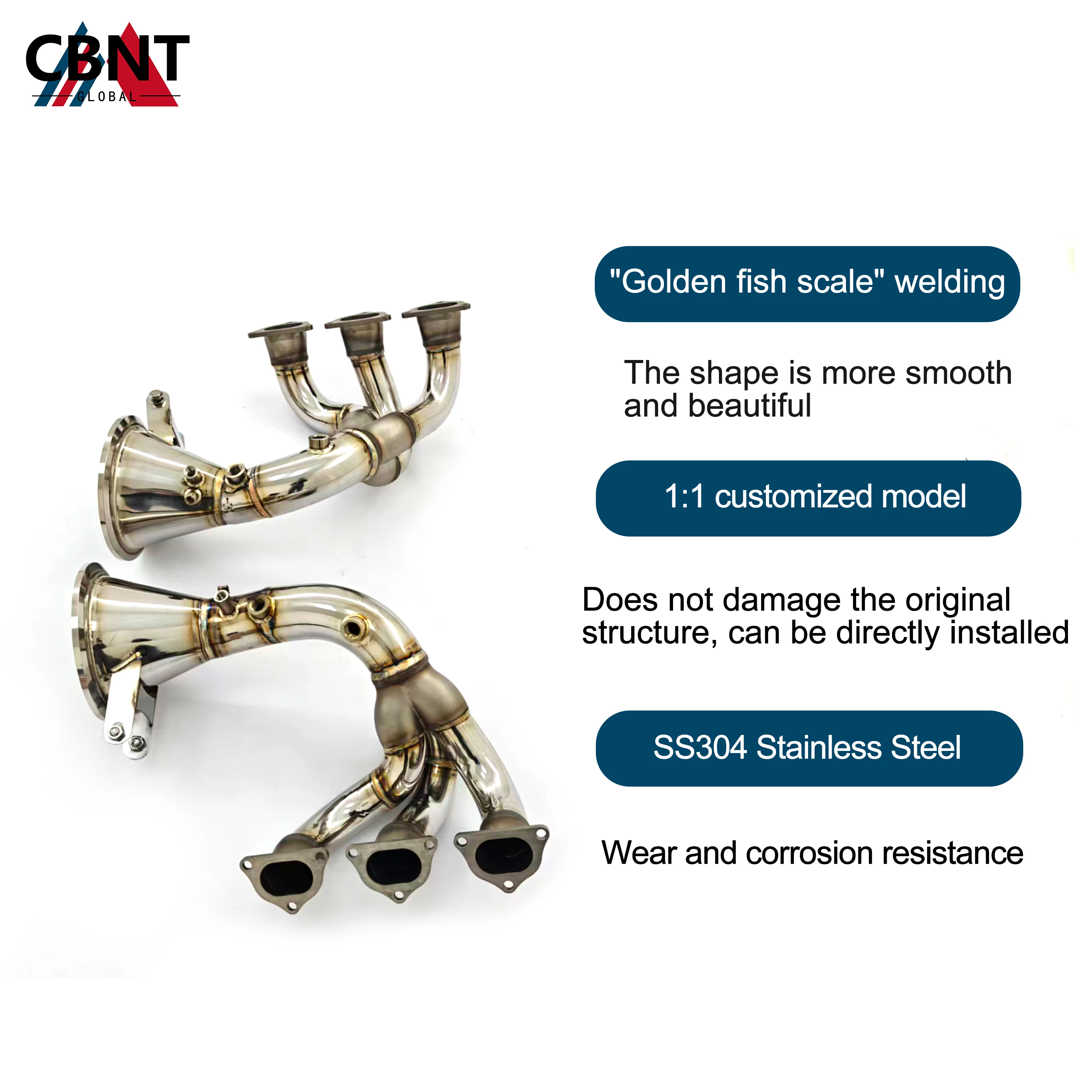 CBNT One‑piece Tapered Straight Header for Porsche 911 992 GT3 /GT3 RS 4.0L Sport Manifolds 304 Stainless Steel Exhaust Systems