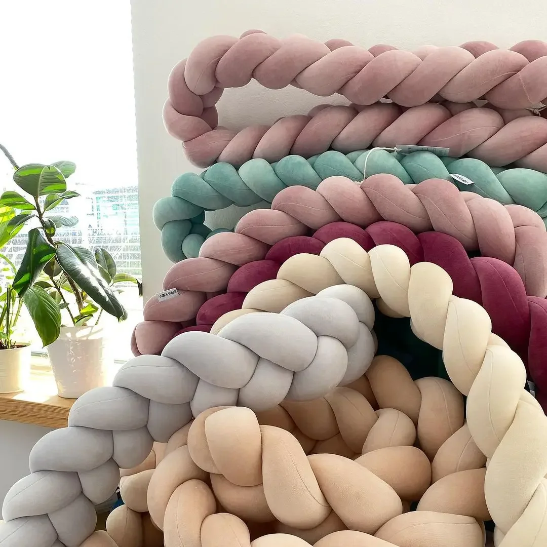 

Infant Knot Pillow Baby Room Decoration Bed Bumper Handmade Knotted Braid Weaving Plush Crib Protector 3 Share Bed circumference