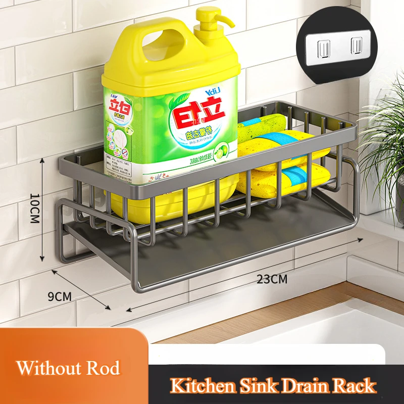 

Wall Mounted Kitchen Sink Drain Rack Organizer Stainless Steel Self-draining Sink Shelf Soap Sponge Holder Dishcloth Towel Rack