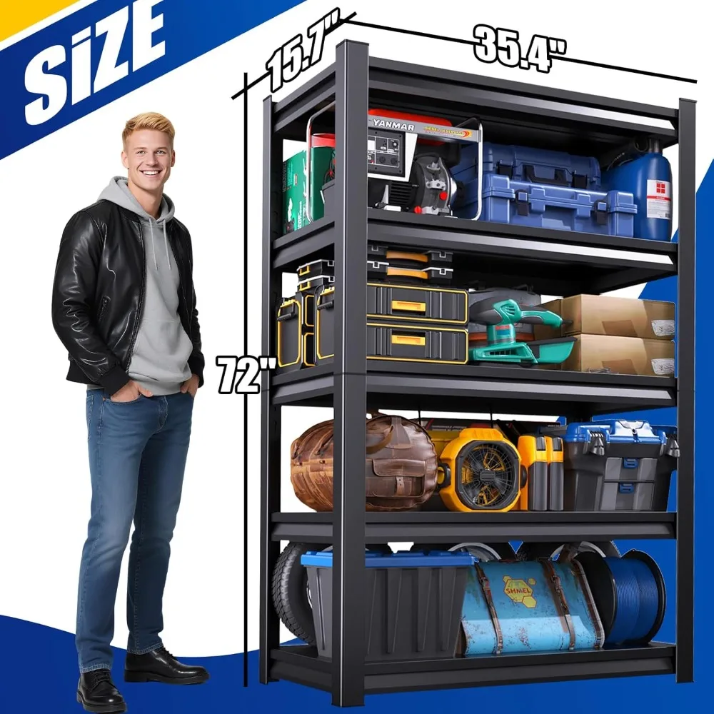 72"H Garage Shelving Heavy Duty Garage Storage Shelves,3000LBs Metal Shelving Unit 5T Adjustable Industrial Utility Shelf