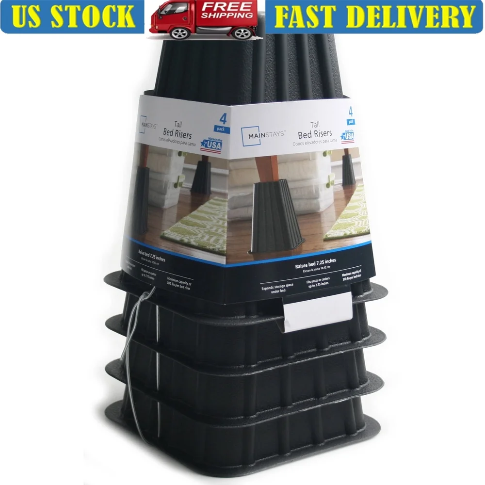 

Высокие подставки для кроватей, набор из 4 сверхпрочных полипропиленовых регулируемых по высоте решения для хранения под кроватью подходит для подъемных штырей до 2,75 дюймов