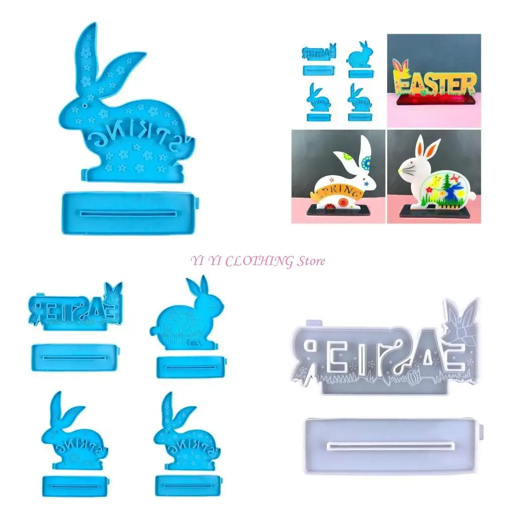 

N5KF Пасхальный кролик -кролик настольный орнамент орнамент эпоксидная смоля Столовый Знак Силиконовый Знак