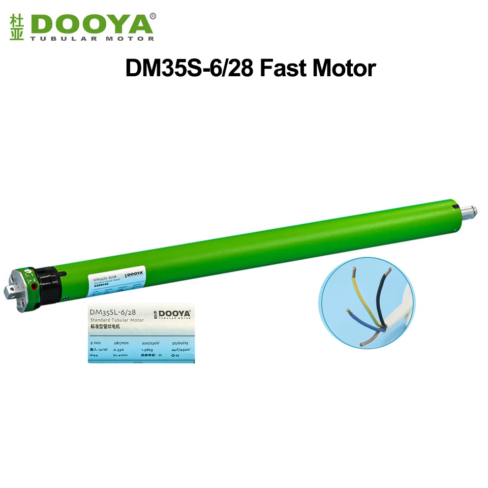 

Dooya DM35S 6/28 Silent Fast Rolling Tubular Motor for Roller Shade Blind,220/230V 50/60Hz,4 wires motor, for 43/45/47/50mm Tube